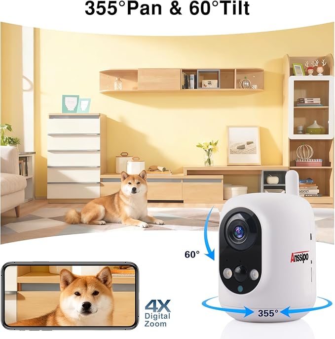 Long Battery Life Indoor Cameras Wireless for Home Security, House Camera Battery Powered, 360°Pan Tilt Viewing, 2.4Ghz 2K Tiny WiFi Cameras, 2 Way Talk, Color Night Vision, AI Motion Detection