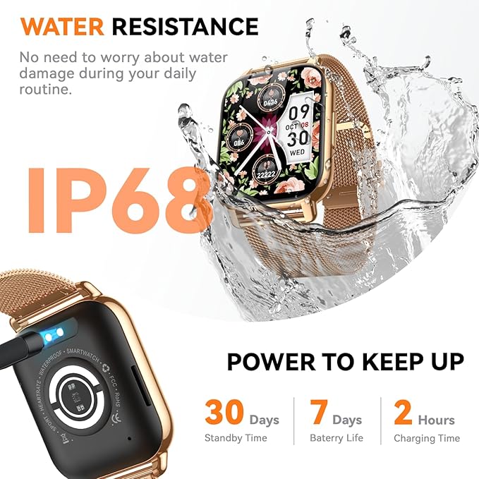 Smart Watch for Women(3 Bands), Smartwatch Fitness Tracker with Bluetooth Calls & AI Voice Control, 1.85’’ HD Screen, Heart Rate/SpO2 Monitor, Sleep Tracker, Compatible with Android iOS (Gold)