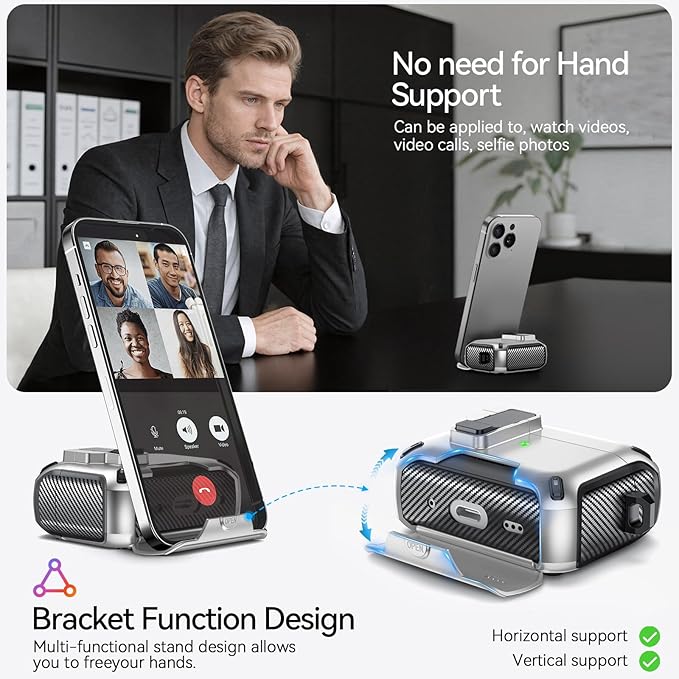 for AirPods Pro 2nd/1st Case (2023/2022/2019) with Phone Stand,（with Automatic Snap Switch） Carbon Fiber Design Protection Cover with Cleaning Pen,Silver