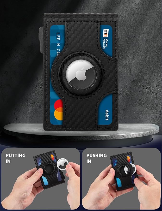 Slim Wallet for Men with AirTag Holder,Pop Up Wallet with ID Window,RFID Wallet for Men | Credit Card Holder with Money Clip, Pop-up feature Minimalist Wallet for Men's Gifts,Christmas Gifts