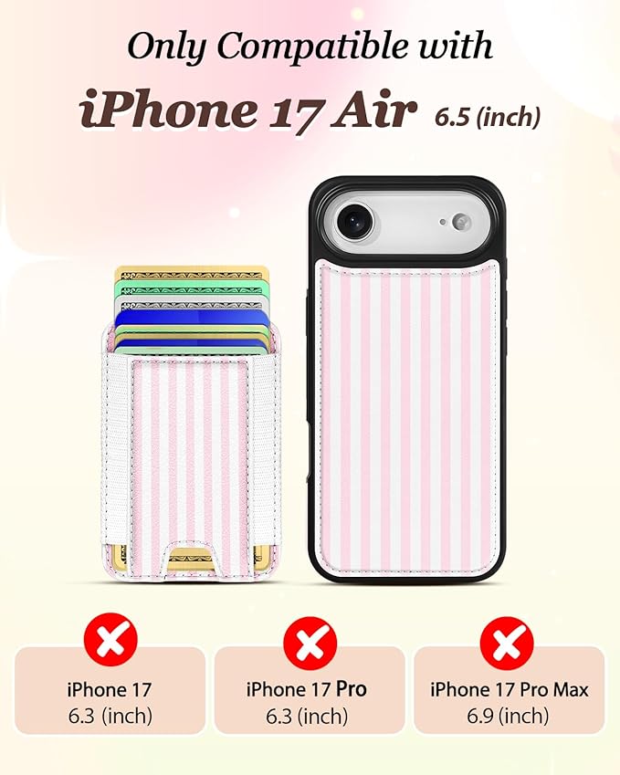 Shorogyt for iPhone Air Wallet Case - Fits 5 Cards, Compatible with Magsafe Detachable Magnetic Credit Card Holder Leather Cardholder Cute Phone Cover Women Girls for Apple 17 Air, Striped