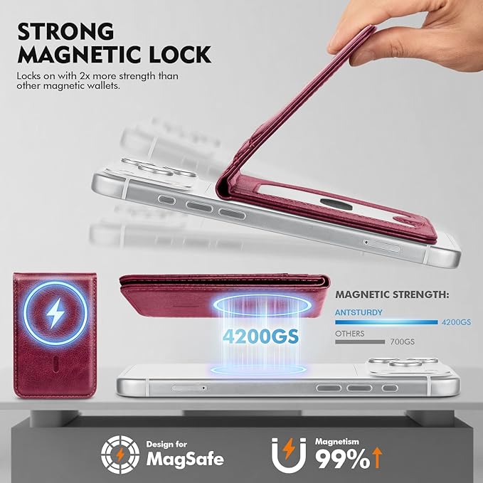 Compatible with Magsafe Case with Card Holder for Men Women Magnetic Ultra-Thin Wallet Bracket Adjustable Bracket for iPhone 17/16/15/14/13/12 Pro/Pro Max/PlusSeries,Wine Red