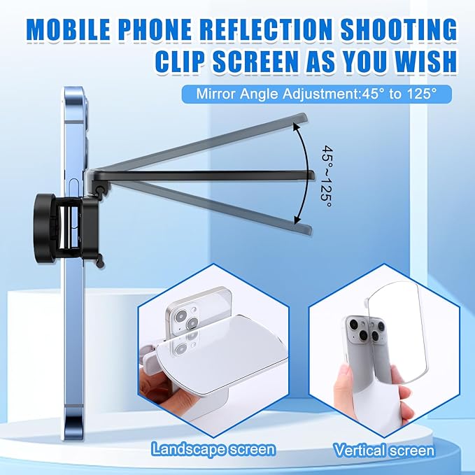 Smartphone Camera Mirror Reflection Clip Kit, Mirror Reflection Clip, Smartphone Selfie Reflector - Adjustable HD Glass Reflection Mirror, Travel Size for Creative Photography (Black)