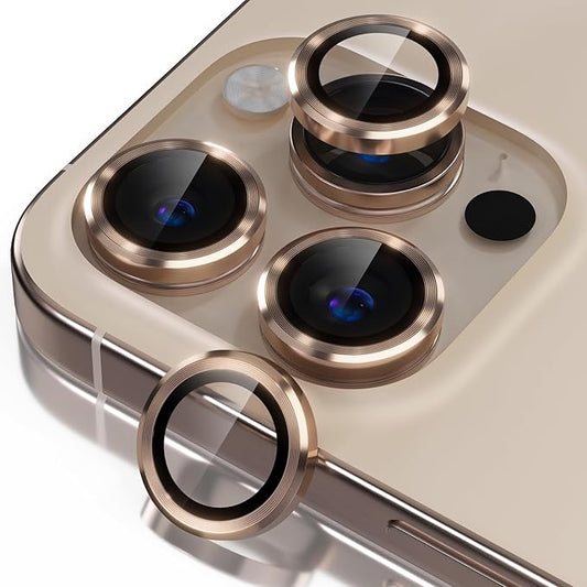 Misea Compatible for iPhone 16 Pro/iPhone 16 Pro Max Camera Lens Protector, Ultra-HD Tempered Glass Camera Cover Screen Protector Metal Individual Ring Protector Accessories, Desert Titanium