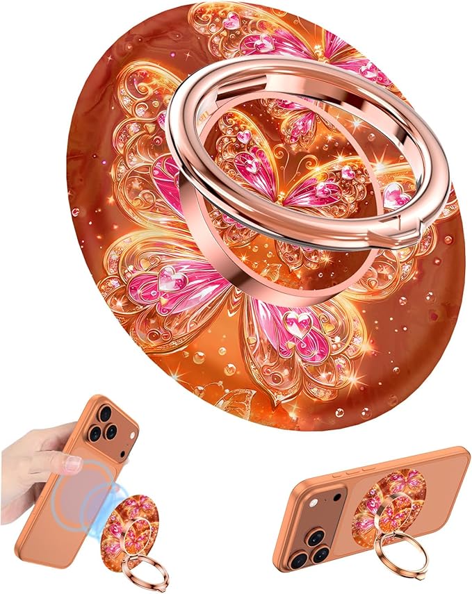 Magnetic Phone Ring Holder for MagSafe Grip,[Super Magnet],Stylish 360° Rotation Cell Phone Grip Stand Finger Ring Kickstand for iPhone 17 16 15 14 Pro Max,iPad and Smartphones,Light