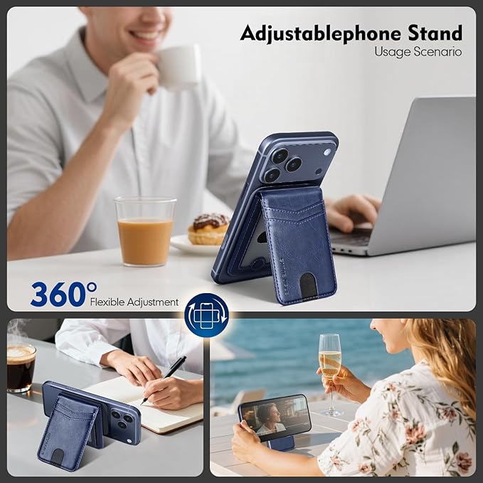 Compatible with Magsafe Case with Card Holder for Men Women Magnetic Ultra-Thin Wallet Bracket Adjustable Bracket for iPhone 17/16/15/14/13/12 Pro/Pro Max/PlusSeries,Blue