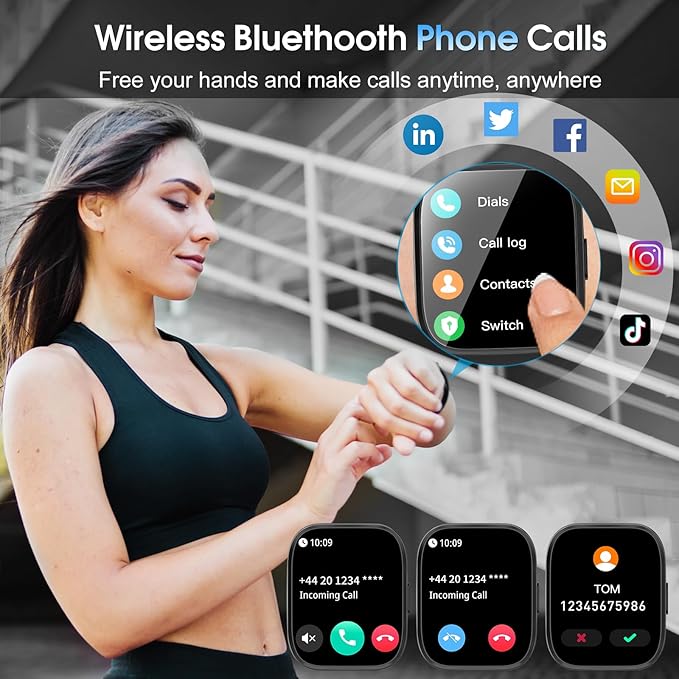 aycy Smart Watch for Men Women Bluetooth Call, 1.85" HD Touch Screen Fitness Watch with Sleep Heart Rate Monitor, 112+ Sports Modes, IP68 Waterproof Activity Trackers for Android iOS, Black