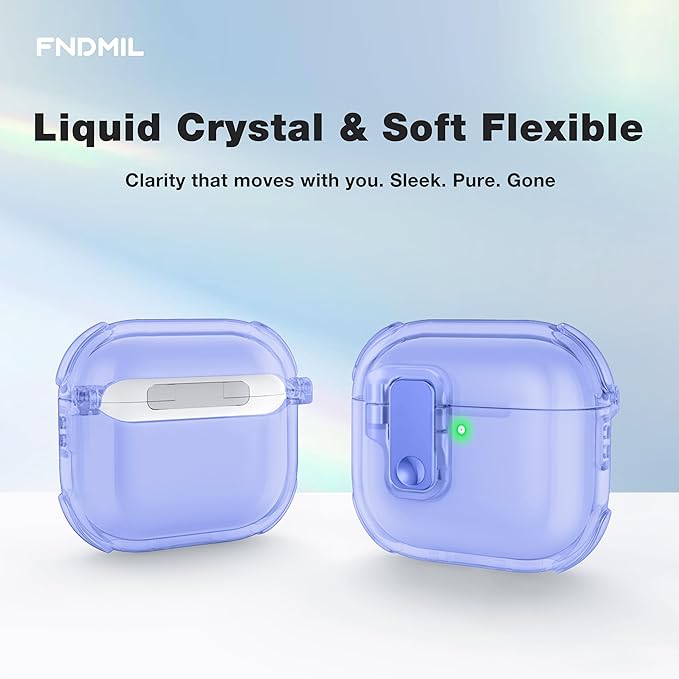 Clear Case for AirPods 4 Case Cover with [Lock Safety & Pop Up][Military Shockproof] Anti-Yellow Transparent Soft TPU Wireless Charging for AirPods 4th Generation Case with Keychain,Clear Blue