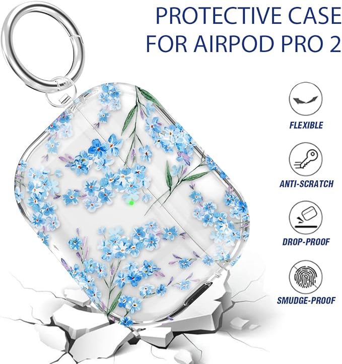 Maxjoy for AirPods Pro 2nd/1st Generation Case, Clear Flower AirPods Pro 2 Case for Women Girly Cute Soft AirPod Pro 2 Cover with Keychain Strap for AirPod Pro Cover 2023/2022/2019, Floral