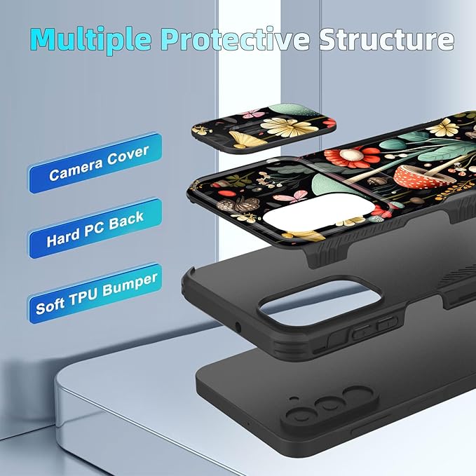 for Galaxy A17 5G Case Built in Slide Camera Lens Cover,Heavy Duty Shockproof Protection Dual Layer Case for Samsung Galaxy A17 5G 6.7" 2025,Mushroom Forest
