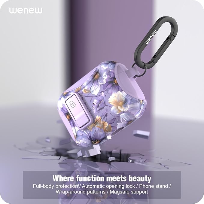 wenew case Compatible with AirPods Pro 2nd/1st Case Cover with Phone Stand, Cleaning Kit, Lanyard, Compatible with Magsafe One-Click Pop Open Lock iPod Pro Case (Purple, AirPods Pro & Pro 2)