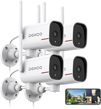 DEKCO 2K Outdoor Security Cameras, Wired WiFi, 4 Pack