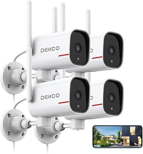 DEKCO 2K Outdoor Security Cameras, Wired WiFi, 4 Pack