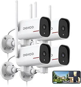 DEKCO 2K Outdoor Security Cameras, Wired WiFi, 4 Pack