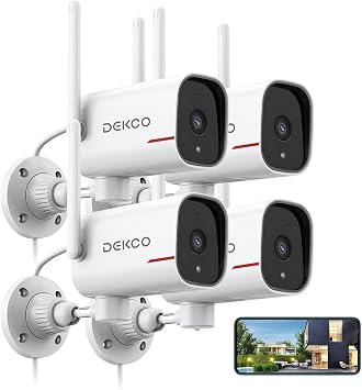 DEKCO 2K Outdoor Security Cameras, Wired WiFi, 4 Pack