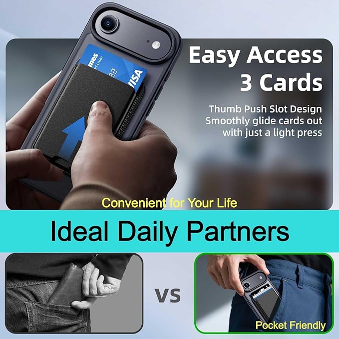 Magnetic for iPhone Air Case & iPhone 17 Air Case with Detachable Wallet, Compatible with MagSafe, Military Protective Slim Phone Cover with Card Holder, Black