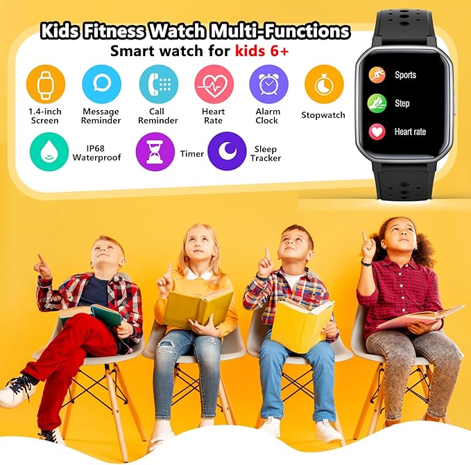 Smart Watch for Kids Teens, Fitness Tracker Boy Girls Watch with 19 Sport Modes, Pedometer, Sleep Monitor, Kids Watch Birthday Gifts Toy Gift for Girls Boys 6-16 (Black)