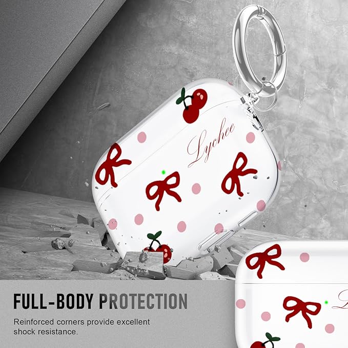 Compatible Airpods Pro 3 Case (2025),Soft Cute Red Bow Print Silicone Protective Cases for Apple AirPods Pro 3rd Generation Case,Airpod Pro 3 Cover with Keychain&Cleaner Kit for Women/Girls,Red Bow