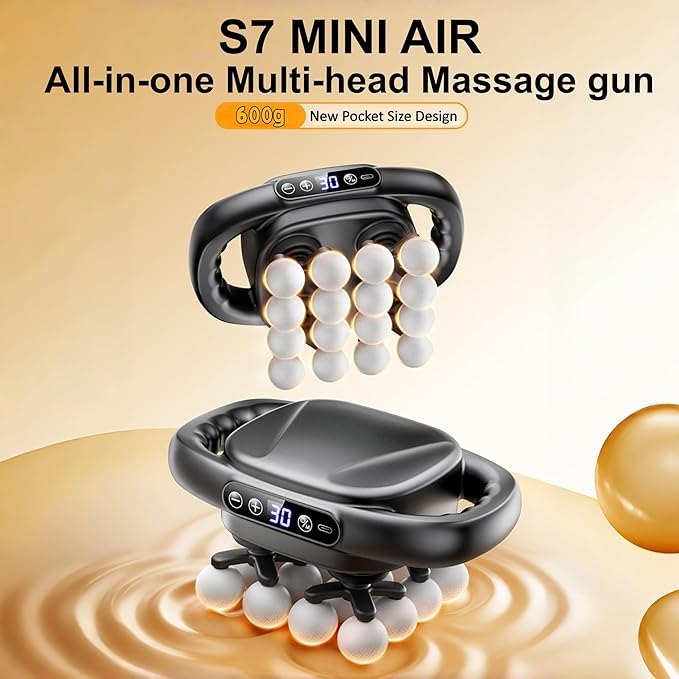 Mini 16 Head Massage Gun Set, 16-Drive 8-Head Massage Gun Deep Tissue with 30 Levels & 3Modes for Thighs, Arms, Waist, Back(S7 MINI AIR)