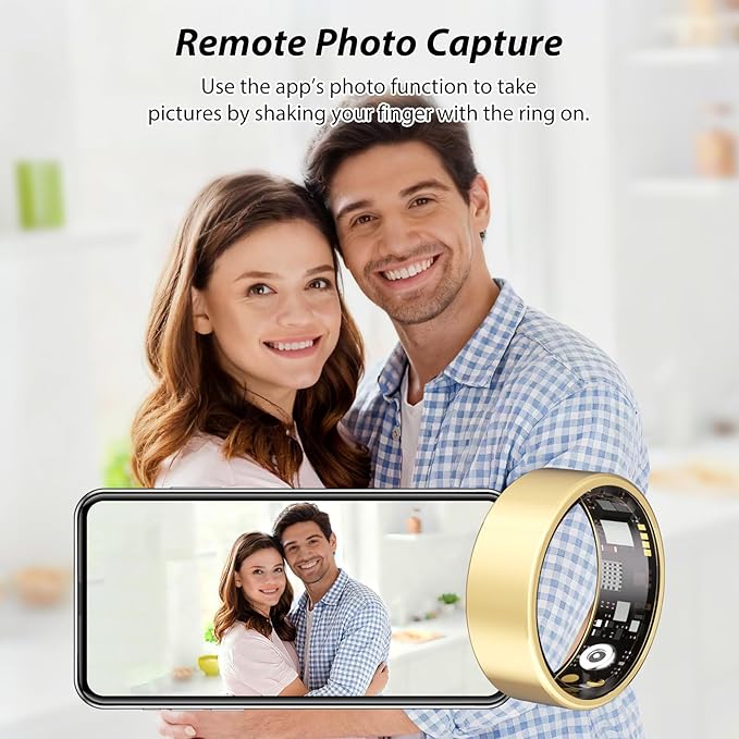 Smart Ring for Women Men Fitness Ring with Heart Rate, Blood Oxygen, Blood Pressure, Sleep Tracker, Step Tracker, IP68 Waterproof Health Ring for iOS & Android,No Subscription Fee (Gold, 13#)