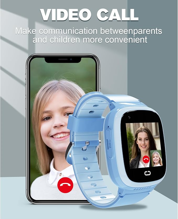 PTHTECHUS 4G Kids Smart Watch with SIM Card, Kids GPS Watch with Video Call Voice Chat WiFi/GPS/Call SOS Chat Bluetooth Camera Music Alarm Clock, Wrist Watch for 5-12 Girls Boys