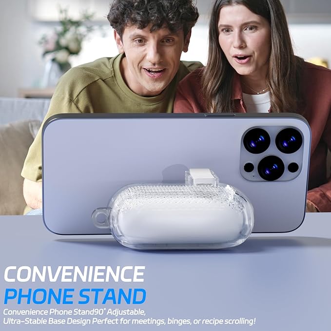 for AirPods Pro 2 Case with Phone Stand & Secure Lock, Auto-Open Clear Cover Compatible with Apple AirPods Pro 2nd/1st Gen (2023,2022,2019) with Cleaning Kit & Keychain (W-White)