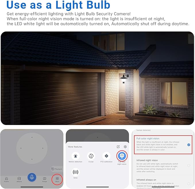 Light Bulb Security Camera, 2.4G/5GHz WiFi 2K Security Cameras Wireless Outdoor Indoor,Bulb Cameras for Home Security,AI Human Detection,Siren Alarm,2 Way Talk,Color Night Vision,Compatible with Alexa