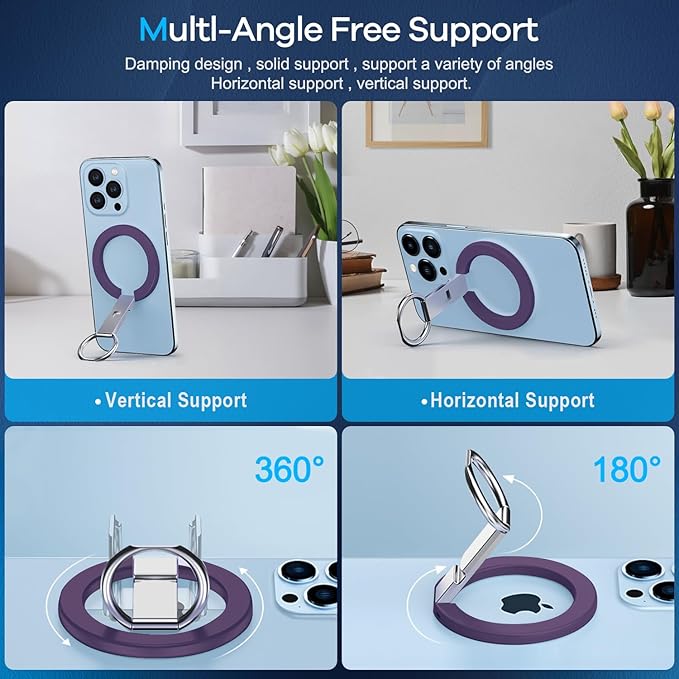 Magnetic Phone Ring Holder for MagSafe, Magnet Finger Ring Grip Stand Holder, Compatible with iPhone, and Smartphones, MagSafe Accessories-Purple