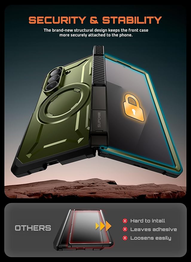 SUPCASE for Samsung Galaxy Z Fold 7 Case with Kickstand (UB Grip), [Built-in Tempered Glass Screen Protector] [Hinge Coverage] Military-Grade Protection Phone Case, Guldan