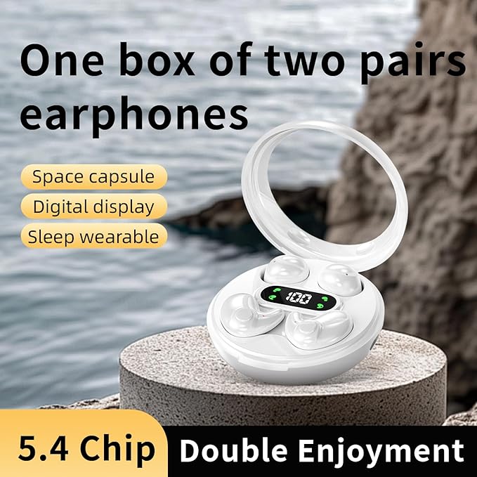 2-Pack Invisible Sleep Earbuds,Bluetooth 5.4 Ultra-Mini Stylish Headphones for Sleep,Comfortable Blocking Noise,Small mini Invisible Wireless Earbuds for Sleeping-White