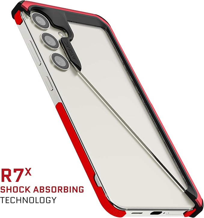 Ghostek Atomic Slim Galaxy S24 Plus Case with Shockproof Military Grade Aluminum Bumper, Clear Back and Wireless Charging Compatible Phone Cover Designed for 2024 Samsung Galaxy S24+ (6.7") (Red)