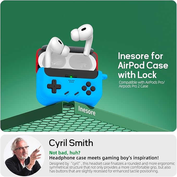 Inesore for Airpods Pro 2nd Generation Case Cover with Cleaner Kit,with Lock for Airpods Pro Case Cover,Classic Cool Funny Game Console Hard Air Pod Pro Case for Men Boy(Red Blue)