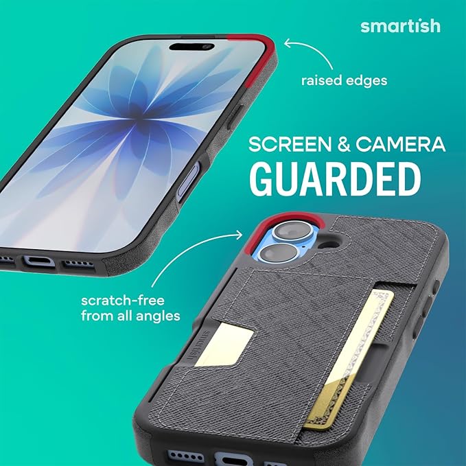 Smartish® iPhone 17 Wallet Case - Wallet Slayer Vol. 2 [Slim + Protective] Credit Card Holder w/Kickstand - Drop Tested Hidden Card Slot Cover for Apple iPhone 17 - Black Tie Affair