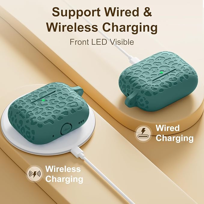 for Airpods Pro 2nd Generation Case,Engraved Soft Silicone Skin Cover Full Protective Case Compatible with Apple AirPods Pro 2nd,Front LED Visible (Pinggreen, AirPods Pro 2/1)