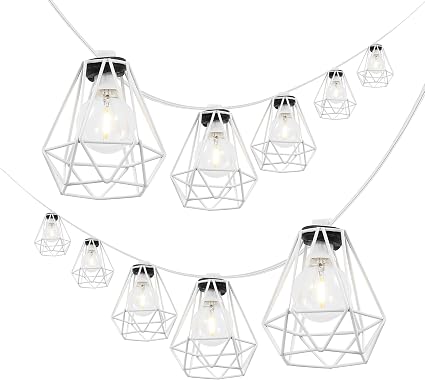 JONATHAN Y 10' LED String Lights 10-Light Metal Diamond Cage, White