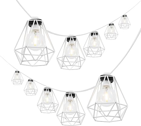 JONATHAN Y 10' LED String Lights 10-Light Metal Diamond Cage, White