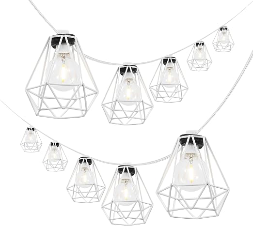 JONATHAN Y 10' LED String Lights 10-Light Metal Diamond Cage, White
