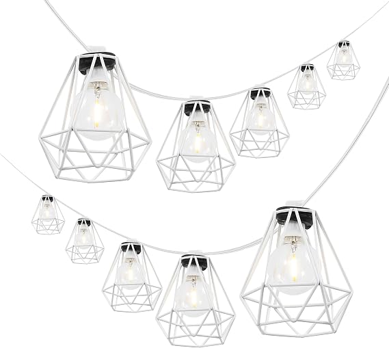 JONATHAN Y 10' LED String Lights 10-Light Metal Diamond Cage, White