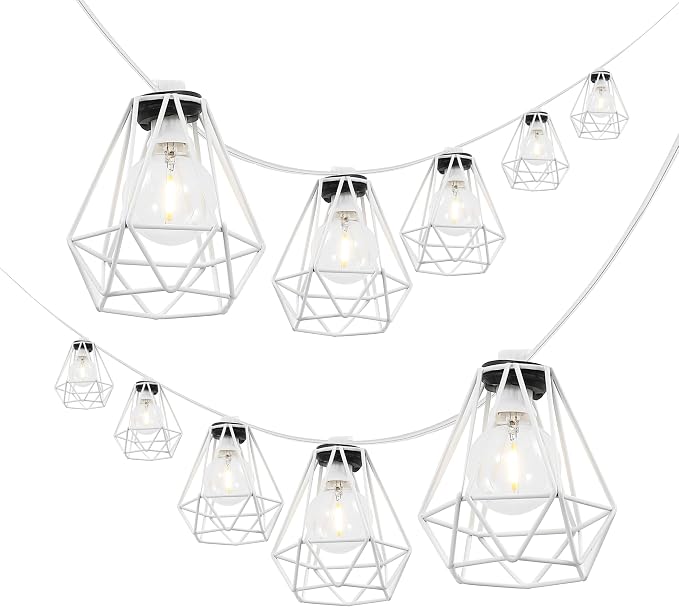 JONATHAN Y 10' LED String Lights 10-Light Metal Diamond Cage, White