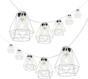 JONATHAN Y 10' LED String Lights 10-Light Metal Diamond Cage, White