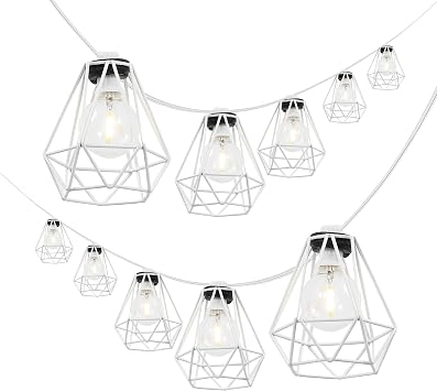 JONATHAN Y 10' LED String Lights 10-Light Metal Diamond Cage, White