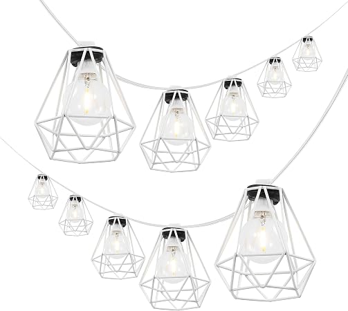 JONATHAN Y 10' LED String Lights 10-Light Metal Diamond Cage, White