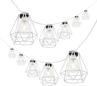 JONATHAN Y 10' LED String Lights 10-Light Metal Diamond Cage, White - Image 1
