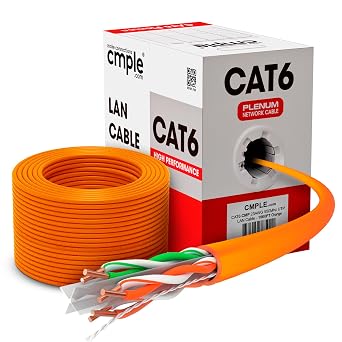 Cmple Cat6 Ethernet Cable 1000ft Plenum CMP 23AWG 550MHz UTP Solid 10Gbps PoE in-Wall Rated Bulk LAN Network Cable DSX-8000 Tested Pull Box - Orange