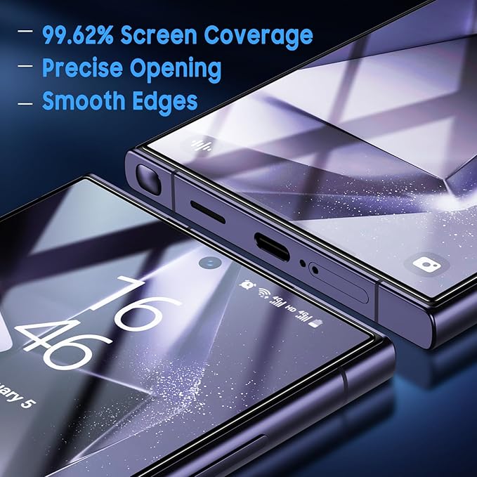 Uyiton UnBreak-Glass for Samsung Galaxy S24 Ultra Screen Protector, [Ultrasonic Fingerprint Support][Auto-Alignment Frame] Scratch-Resistant Bubble-Free S24 Ultra Screen Protector(6.8'' 5G), 2 Pack