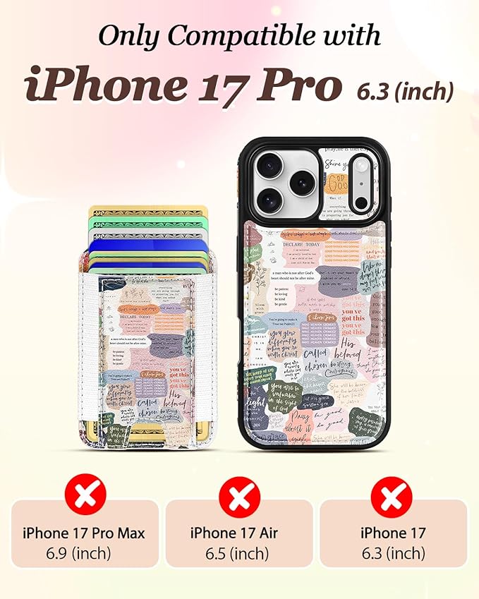Shorogyt for iPhone 17 Pro Case Wallet - Fits 5 Cards, Compatible with Magsafe Detachable Magnetic Credit Card Holder Leather Cardholder Cute Phone Cover Women Girls for Apple 17Pro, Collage
