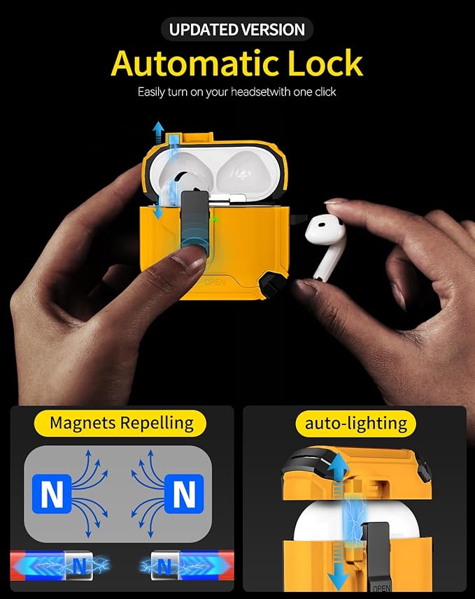 Compatible with AirPods 4 Case,Magnetic Automatic Lock with Phone Stand & Cleaning Kit,Compatible with Magsafe Cover -Yellow