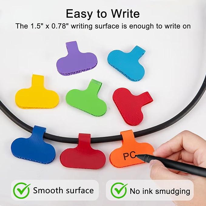 40 Pcs Multi Color Cable Labels, Oval Wire Labels for Electronics, Computer & Industrial Cable Management and Identification, Durable Cord Tags with Writable Surface in 8 Assorted Colors(1.5" x 0.78")