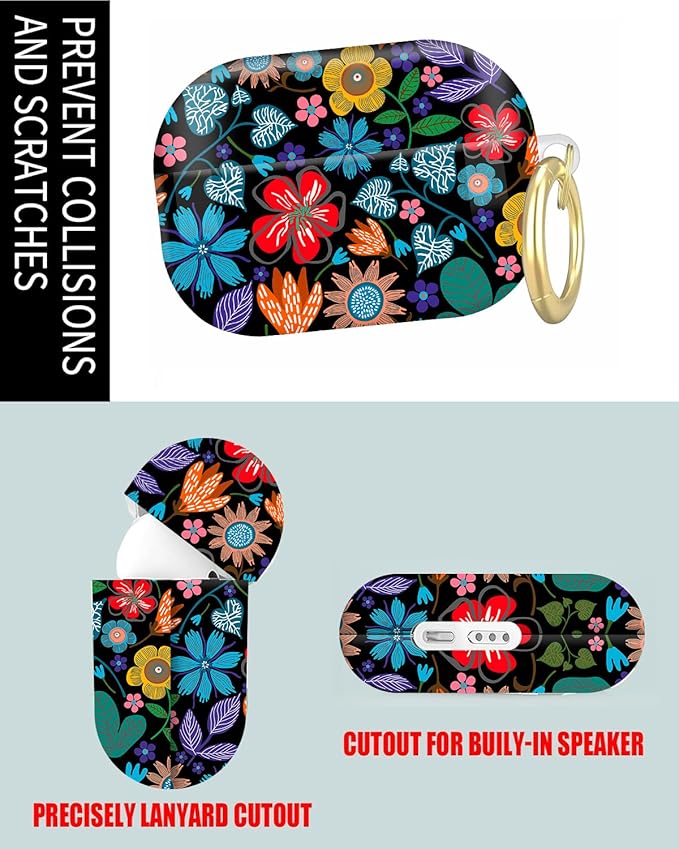 Compatible with Airpod Pro 2nd/1st Generation,Full Protection Cover for Women,Accessories Hard Case Portable & Shockproof for Airpod Pro 2nd Charging Case 2023/2022/2019(Colorful Red Floral)