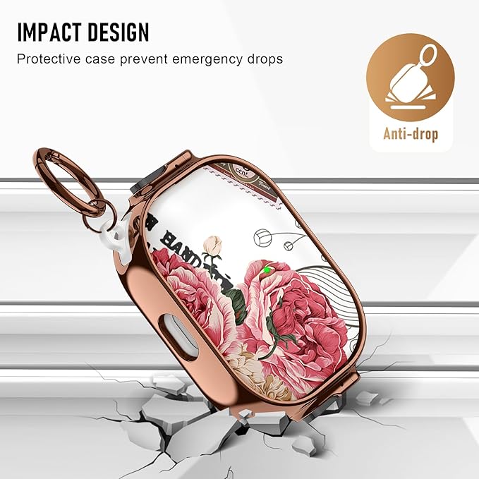 Maxjoy for Cute Airpods Pro 2 case with Safety Lock,Compatible Airpods Pro Case 2nd/1st Gen,Compatible Red Rose AirPods Case Cover for Women Girly with Keychain-Transparent
